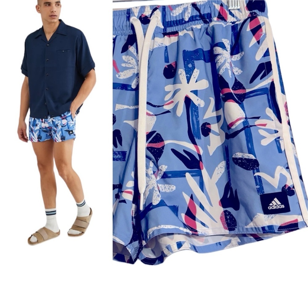 ADIDAS SEASONAL FLORAL CLX VERY SHORT LENGTH SWIM SHORTS MEN'S MEDUIM